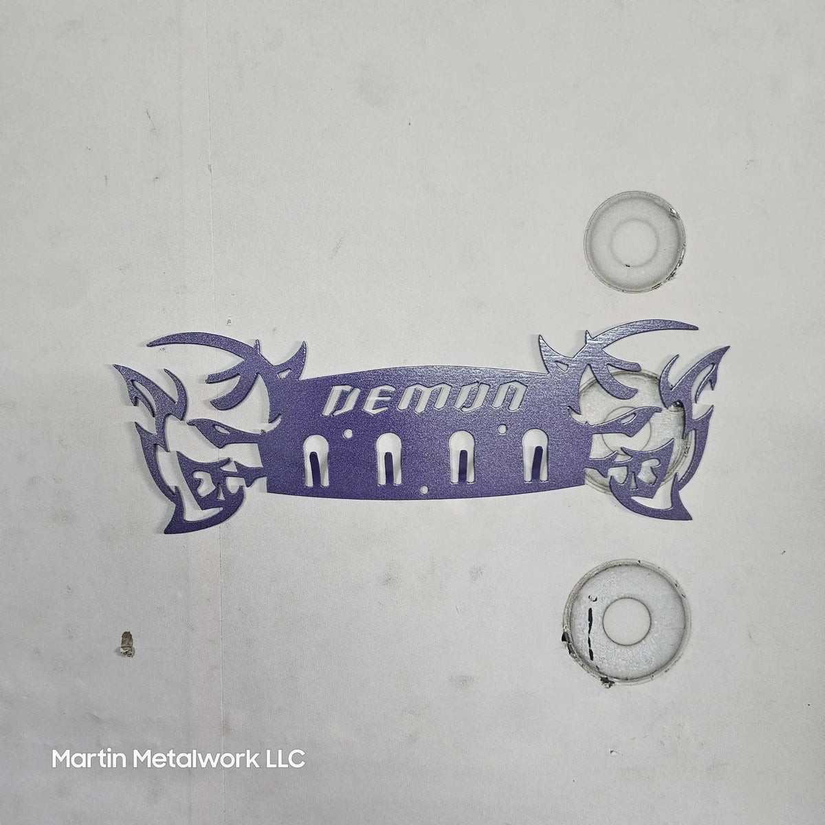 Dodge Demon Muscle Car Key Hanger – Steel Wall Mounted 4-Hook Key Rack – Garage Organizer 12"x4"