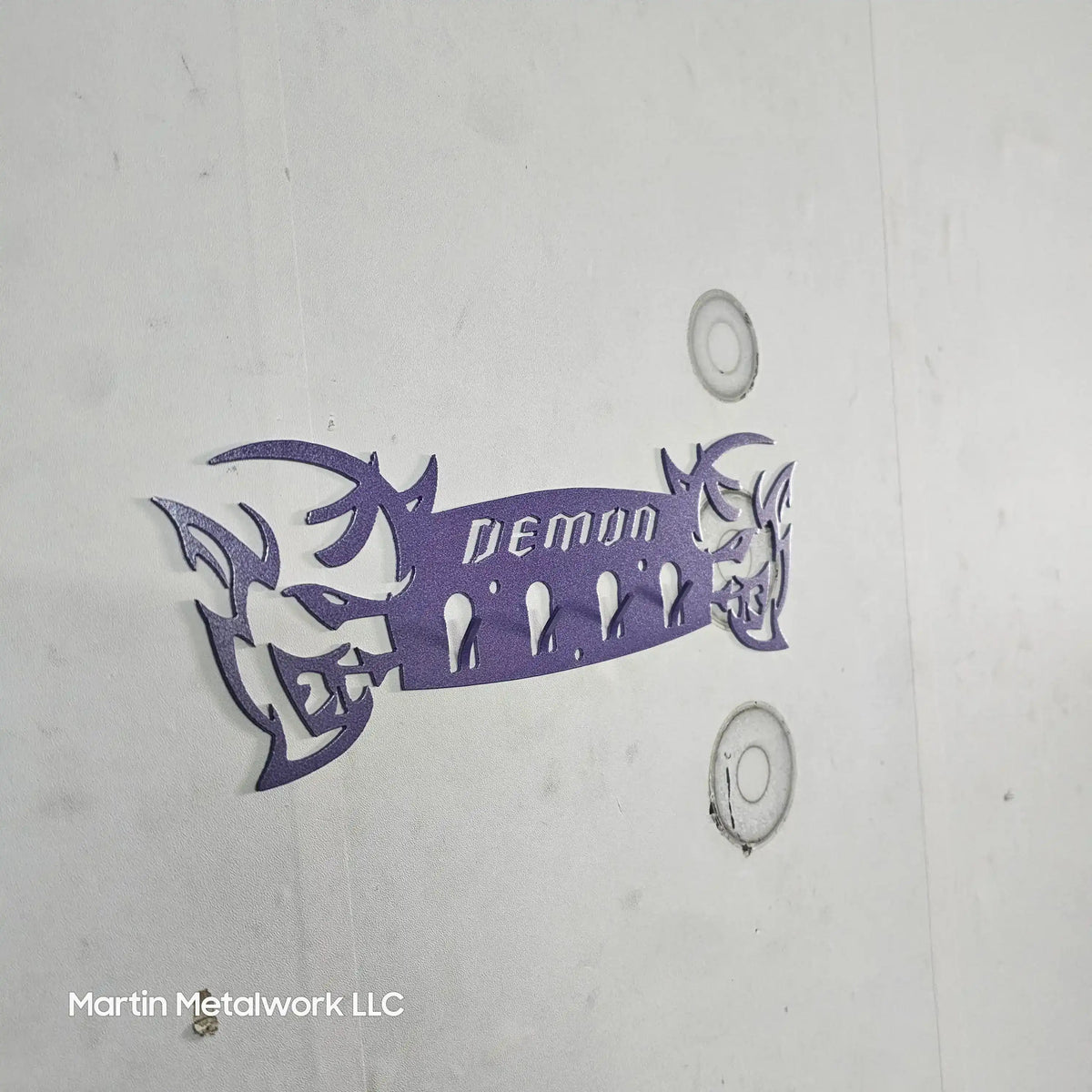 Dodge Demon Muscle Car Key Hanger – Steel Wall Mounted 4-Hook Key Rack – Garage Organizer 12"x4"
