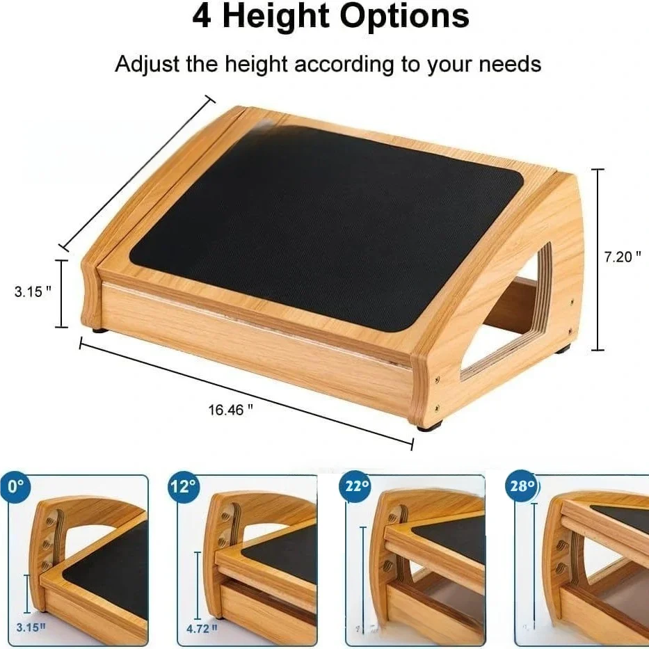 Under Desk Footrest Wooden Foot RestErgonomic Foot Stool Desk Leg Rest Pain Relief for Home Office Living Room Computer Working