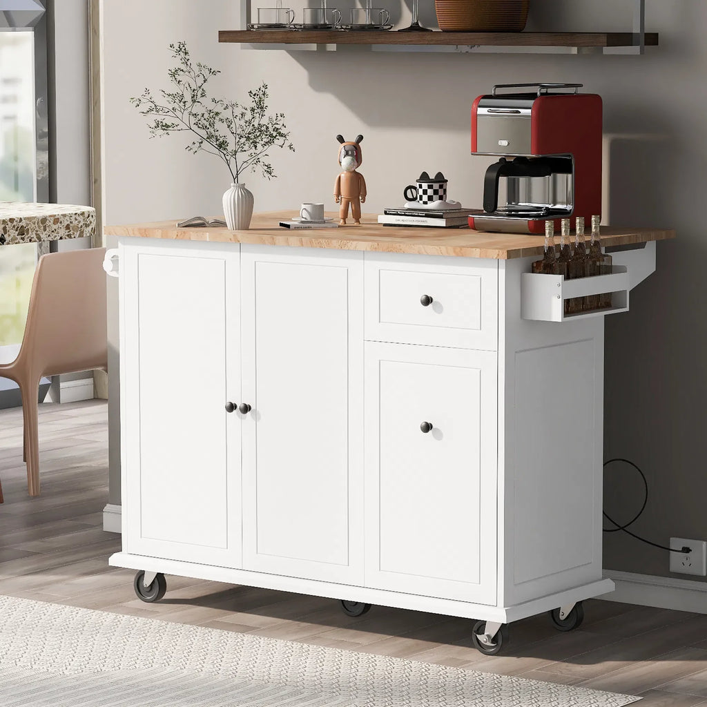 Kitchen Island with Drop Leaf, 53.9" Width Rolling Kitchen Cart .