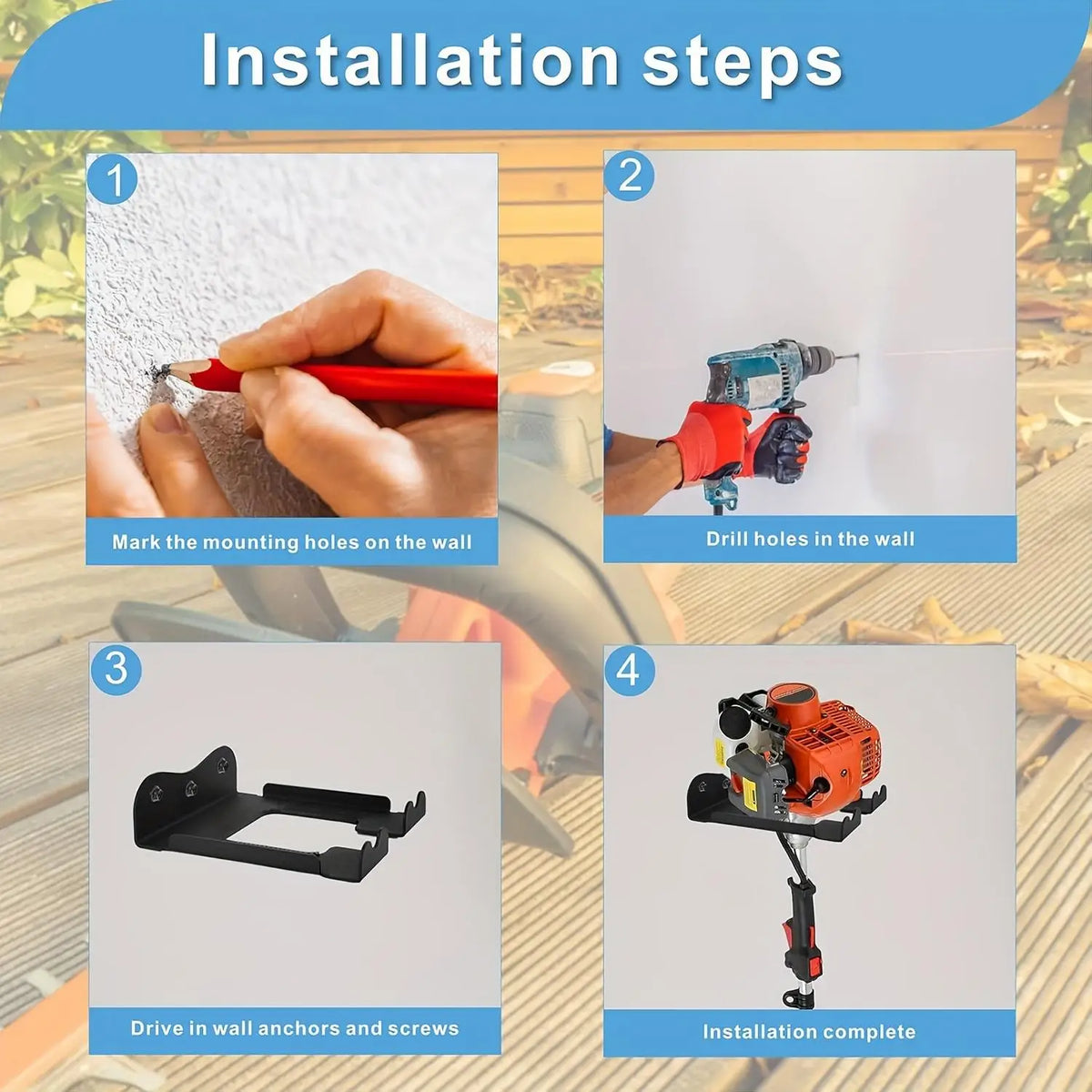 Garage wall bracket for Grass Trimmer, Hedge Trimmer,