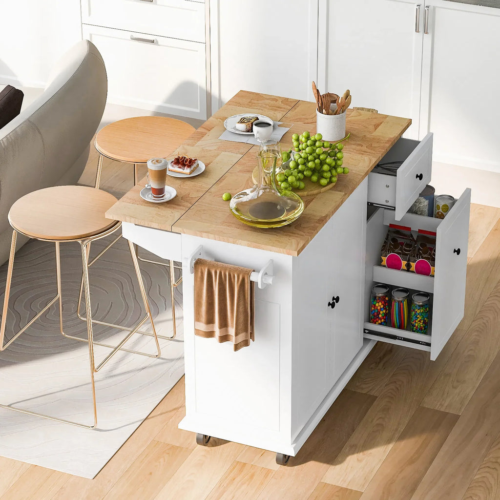 Kitchen Island with Drop Leaf, 53.9" Width Rolling Kitchen Cart .