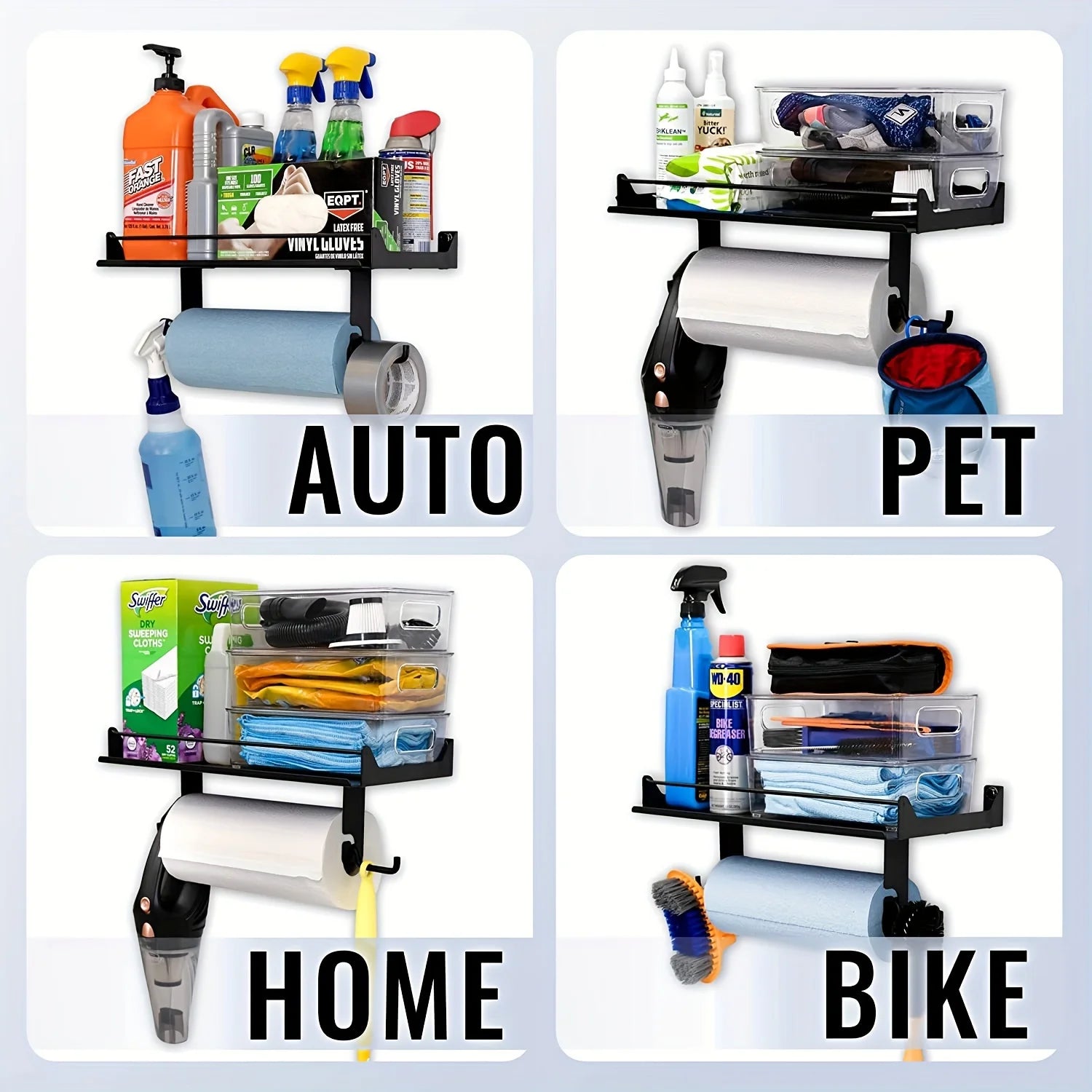 Garage wall mount paper towel holder and storage shelve.