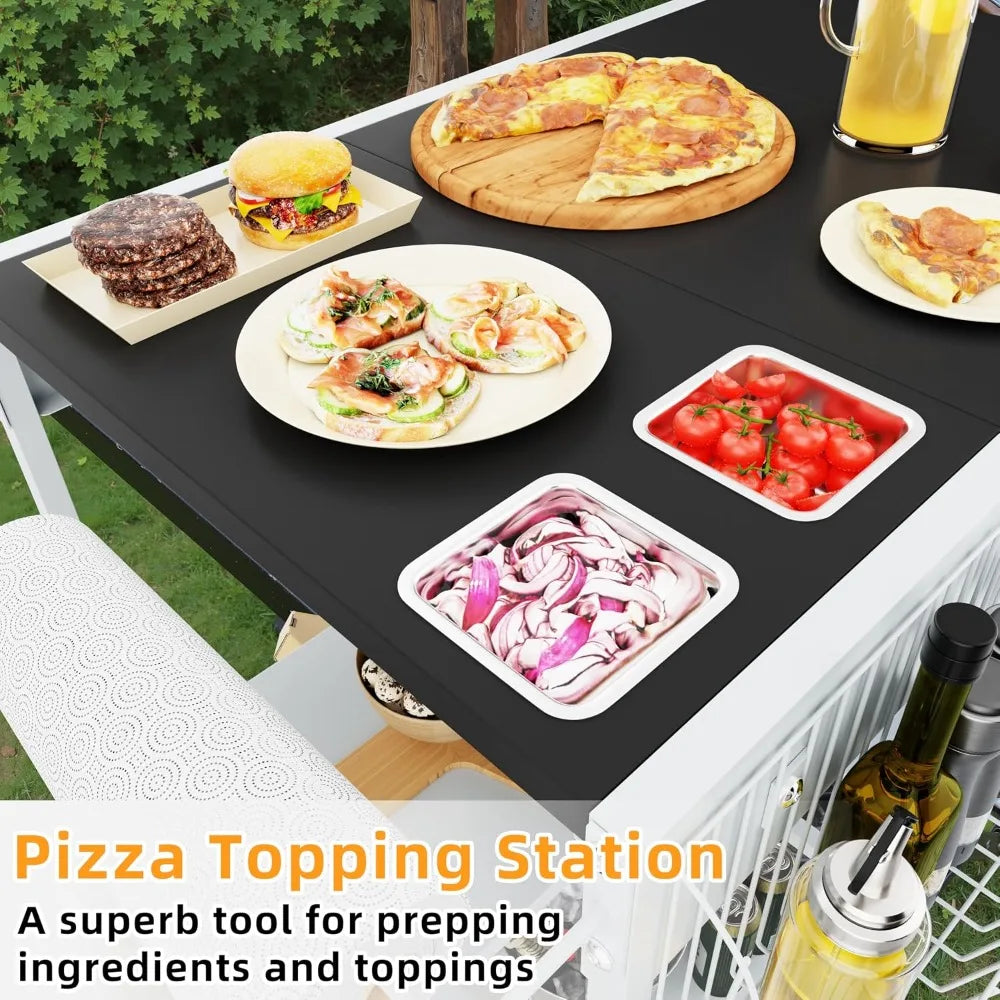 Mobile Kitchen Island with Storage, Rolling Metal Cart, 3 Shelves, Microwave Stand Coffee Bar