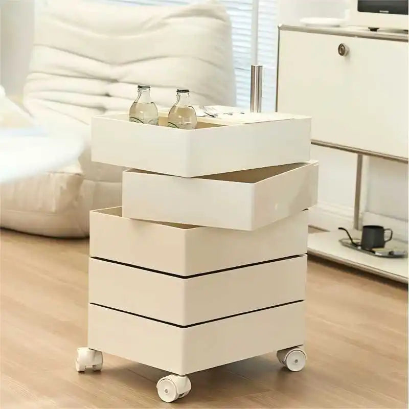 Rotating Storage Cabinet Movable Bedside Table Side Cabinet Cosmetic Storage Cabinet Bedroom Living Room Furniture  Nightstand