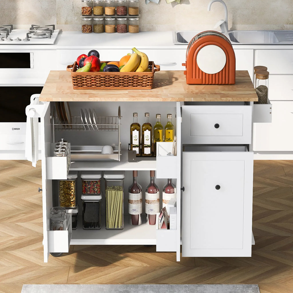 Kitchen Island with Drop Leaf, 53.9" Width Rolling Kitchen Cart .