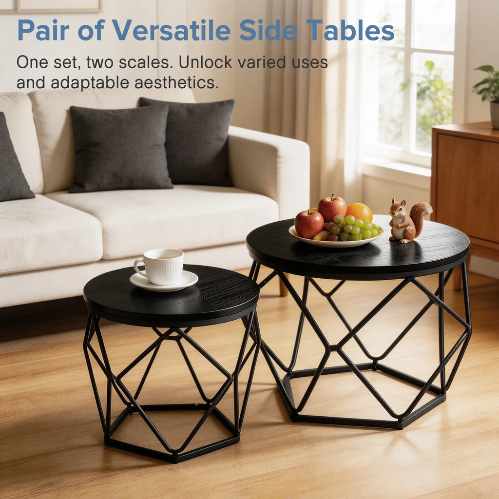 JHK 20IN Round Geometric Coffee Table Set of 2 Movable End Tables,