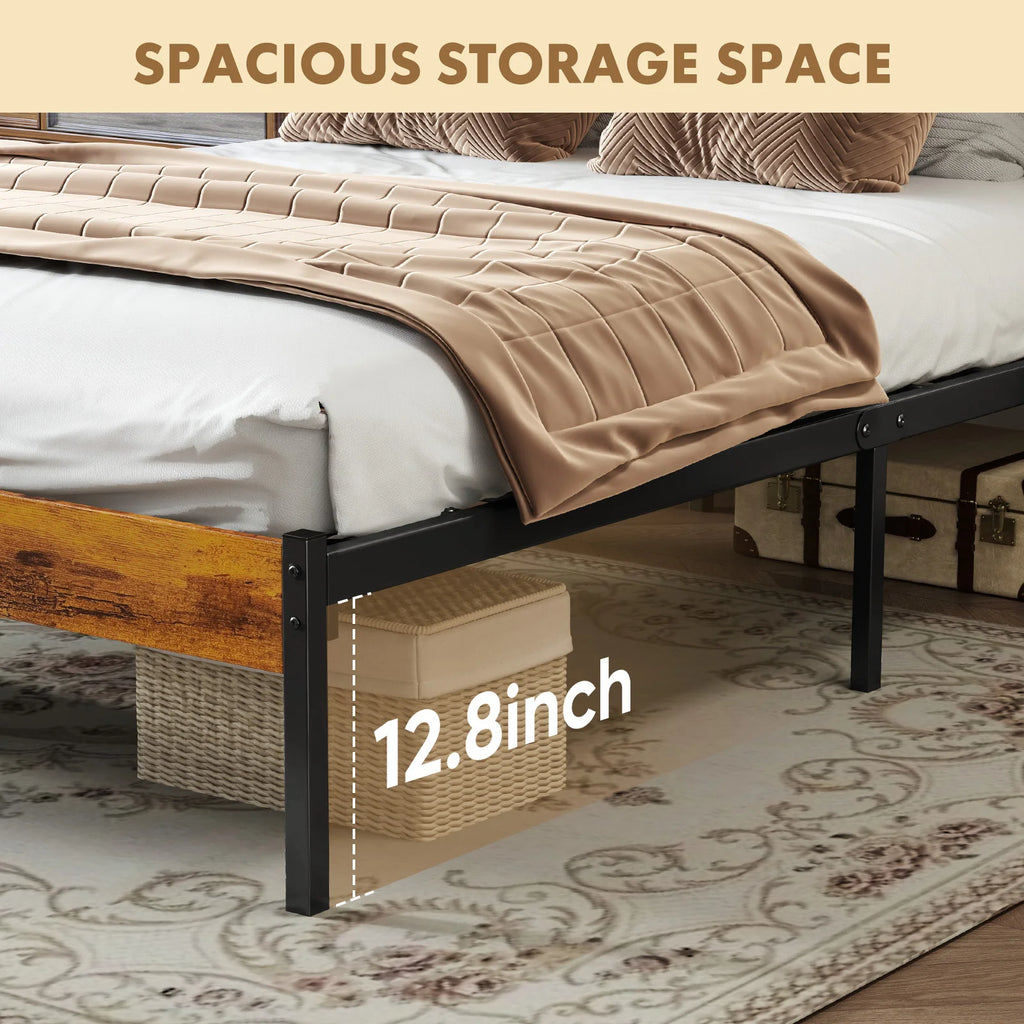 MCQ Wooden Headboard and Metal Platform Bed Frame No Box Spring Needed.