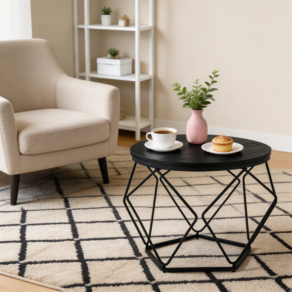 JHK 20IN Round Geometric Coffee Table Set of 2 Movable End Tables,