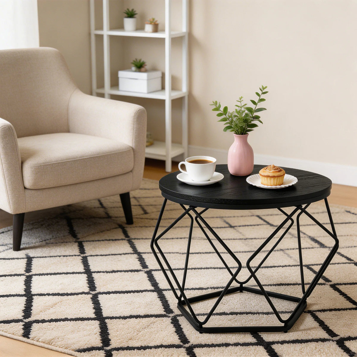 JHK 20IN Round Geometric Coffee Table Set of 2 Movable End Tables,