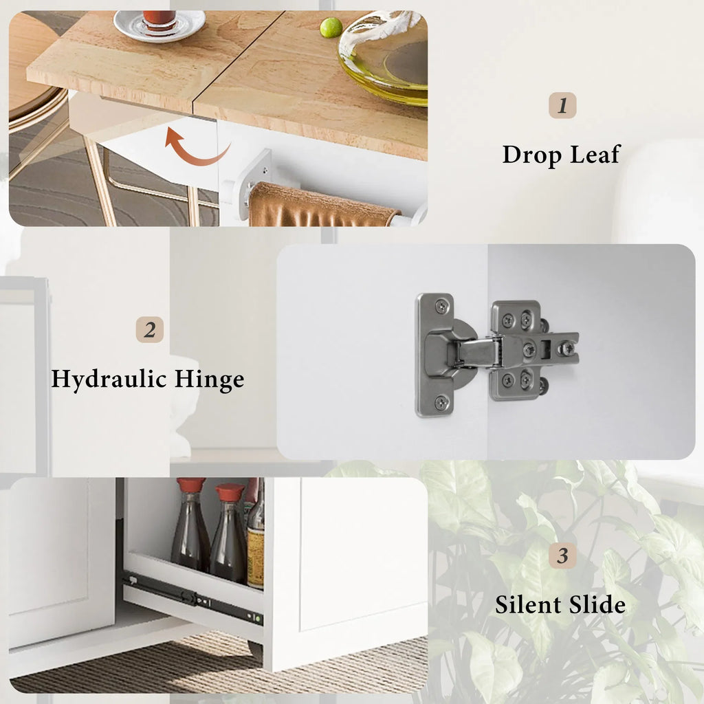 Kitchen Island with Drop Leaf, 53.9" Width Rolling Kitchen Cart .
