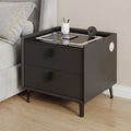 Nightstand with Wireless Charging Station and LED Light, Modern Glass