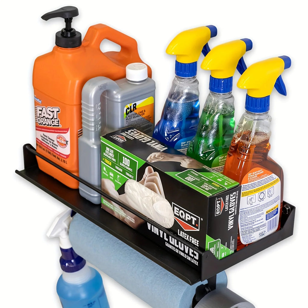 Garage wall mount paper towel holder and storage shelve.