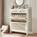 Rattan Shoe Storage Cabinet Slim Entryway Organizer with 2 Drawers And 2 Flip Drawers for Large Tabletop Space Customized