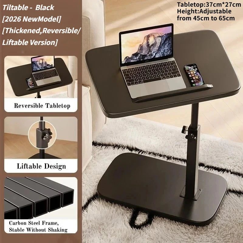 Foldable Adjustable Laptop Bedside Table Multifunctional Lift Workstation Small Space Computer Desk for Home Office Tea& Reading