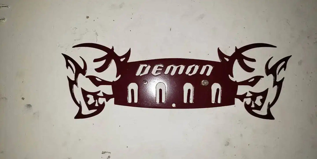 Dodge Demon Muscle Car Key Hanger – Steel Wall Mounted 4-Hook Key Rack – Garage Organizer 12"x4"